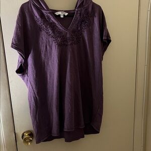 Sonoma Deep Purple Women's Hooded Sleeveless Tunic with Floral Detail
